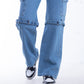 High Waist Flap Cargo Belt Medium Blue Jeans Pants OB-620B