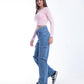 High Waist Flap Cargo Belt Medium Blue Jeans Pants OB-620B