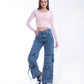 High waist Flap Pocket Cargo Dark Quarry Jeans Pants OB-624R
