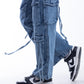High waist Flap Pocket Cargo Dark Quarry Jeans Pants OB-624R