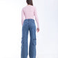 High waist Flap Pocket Cargo Dark Quarry Jeans Pants OB-624R