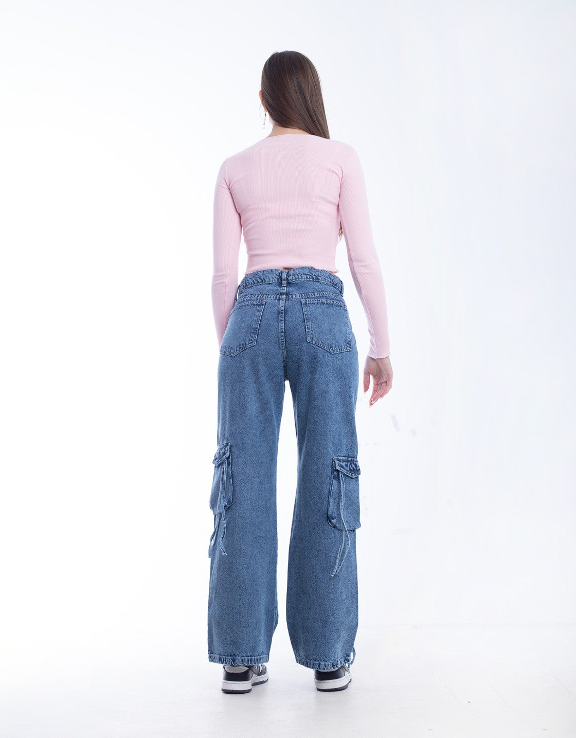 High waist Flap Pocket Cargo Dark Quarry Jeans Pants OB-624R