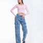 High Waist Flap Cargo Pocket Raw Cut Light Quarry Jeans Pants OB-626R