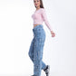 High Waist Flap Cargo Pocket Raw Cut Light Quarry Jeans Pants OB-626R