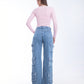 High Waist Flap Cargo Pocket Raw Cut Light Quarry Jeans Pants OB-626R