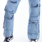 High waist Flap Pocket Cargo Light Quarry Jeans Pants OB-624V