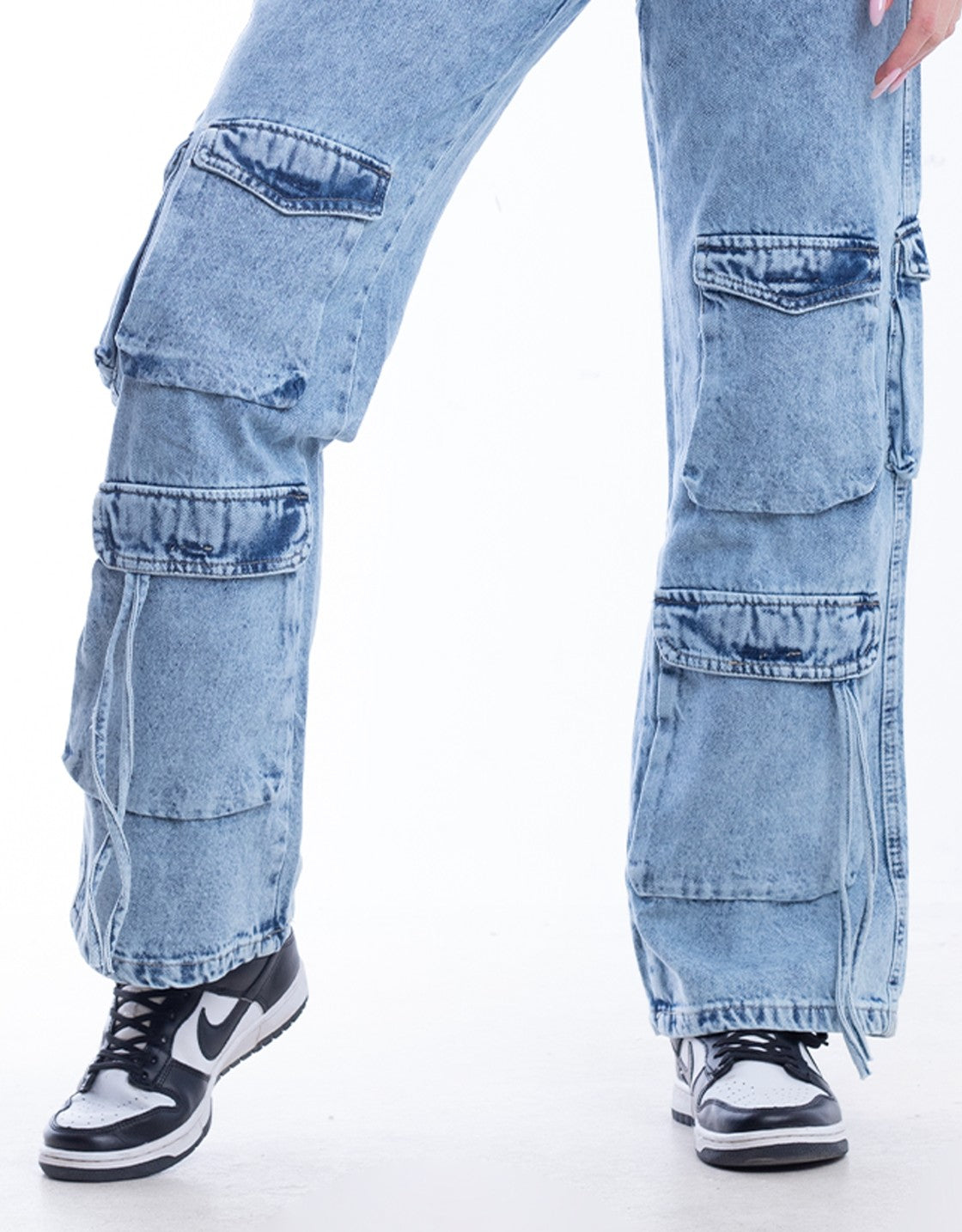 High waist Flap Pocket Cargo Light Quarry Jeans Pants OB-624V