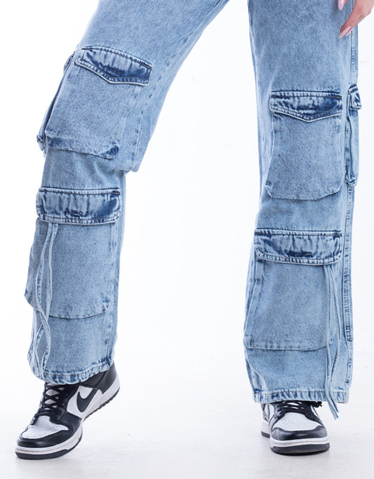High waist Flap Pocket Cargo Light Quarry Jeans Pants OB-624V