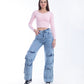 High waist Flap Pocket Cargo Light Quarry Jeans Pants OB-624V