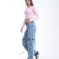 High waist Flap Pocket Cargo Light Quarry Jeans Pants OB-624V