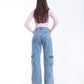 High waist Flap Pocket Cargo Light Quarry Jeans Pants OB-624V