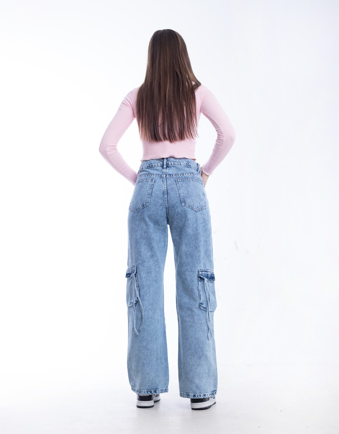 High waist Flap Pocket Cargo Light Quarry Jeans Pants OB-624V