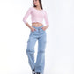High Waist Flap Cargo Belt Light Blue Jeans Pants OB-620C