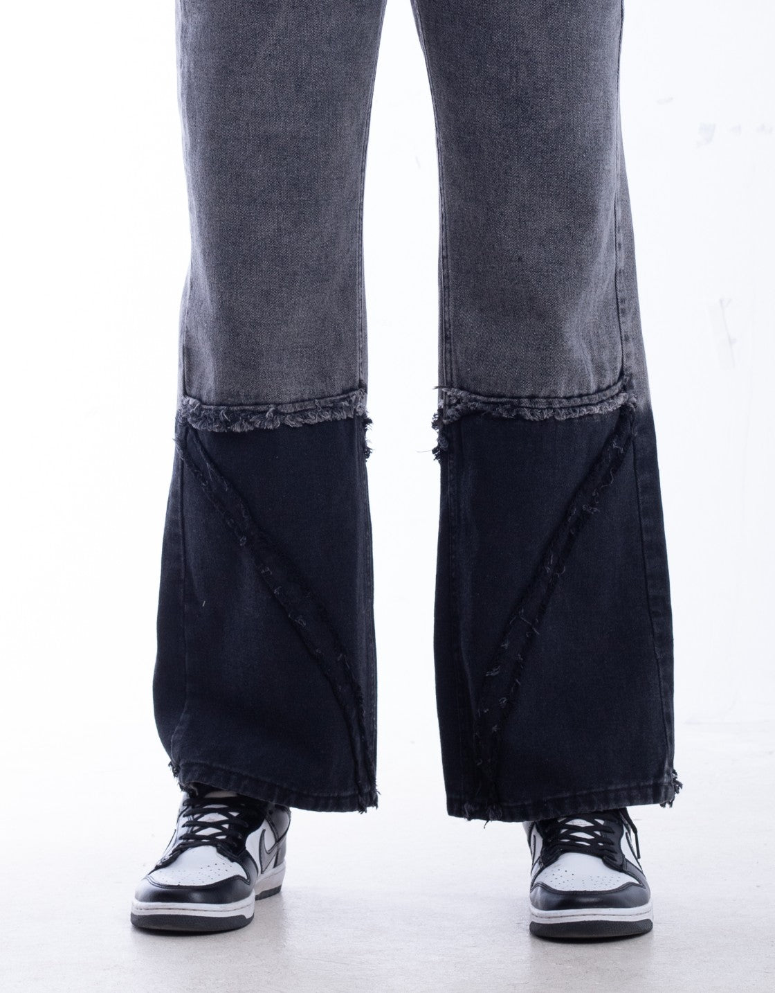 High Waist Black Burnt Leg Gary Jeans Pants OB-463CBL