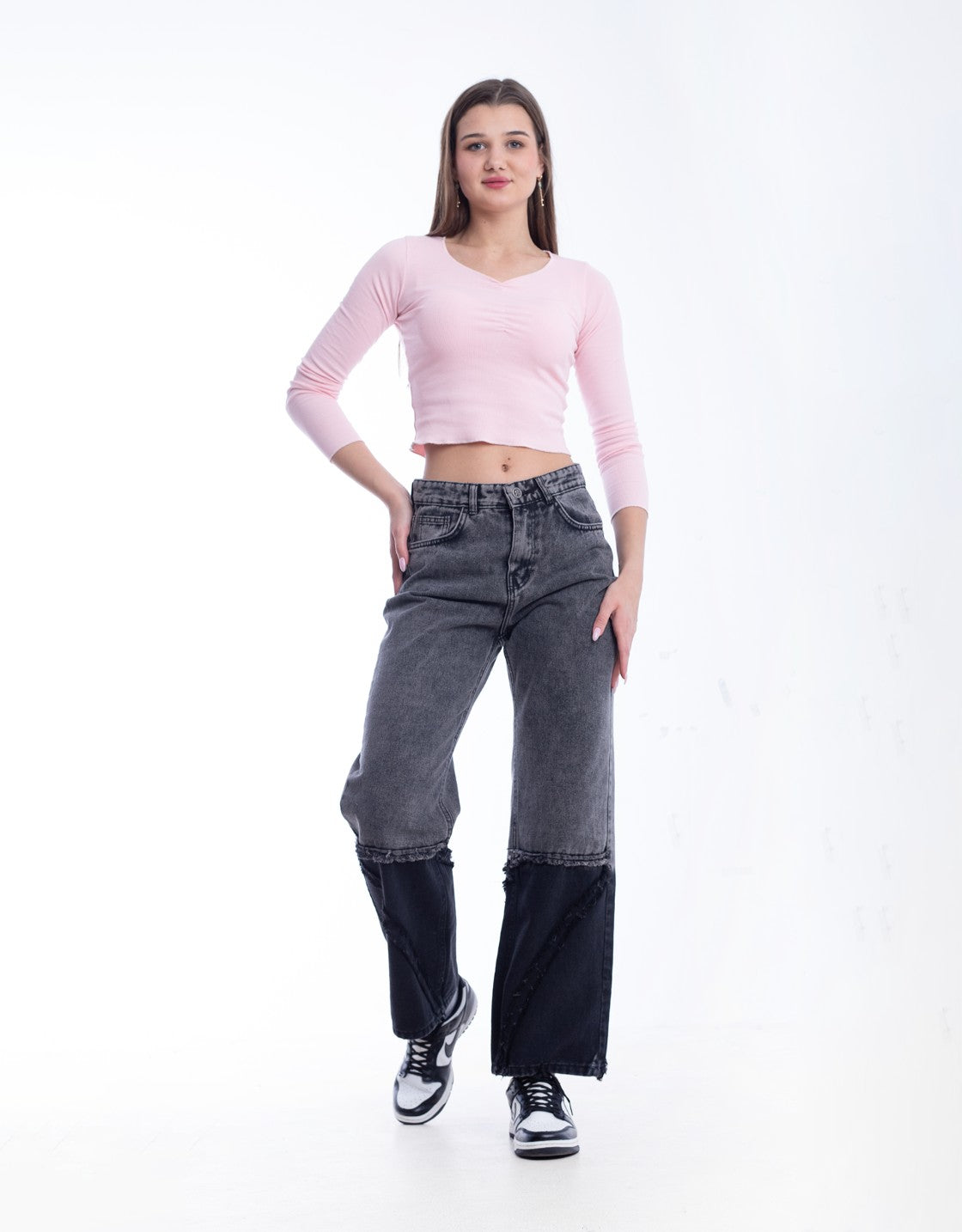 High Waist Black Burnt Leg Gary Jeans Pants OB-463CBL