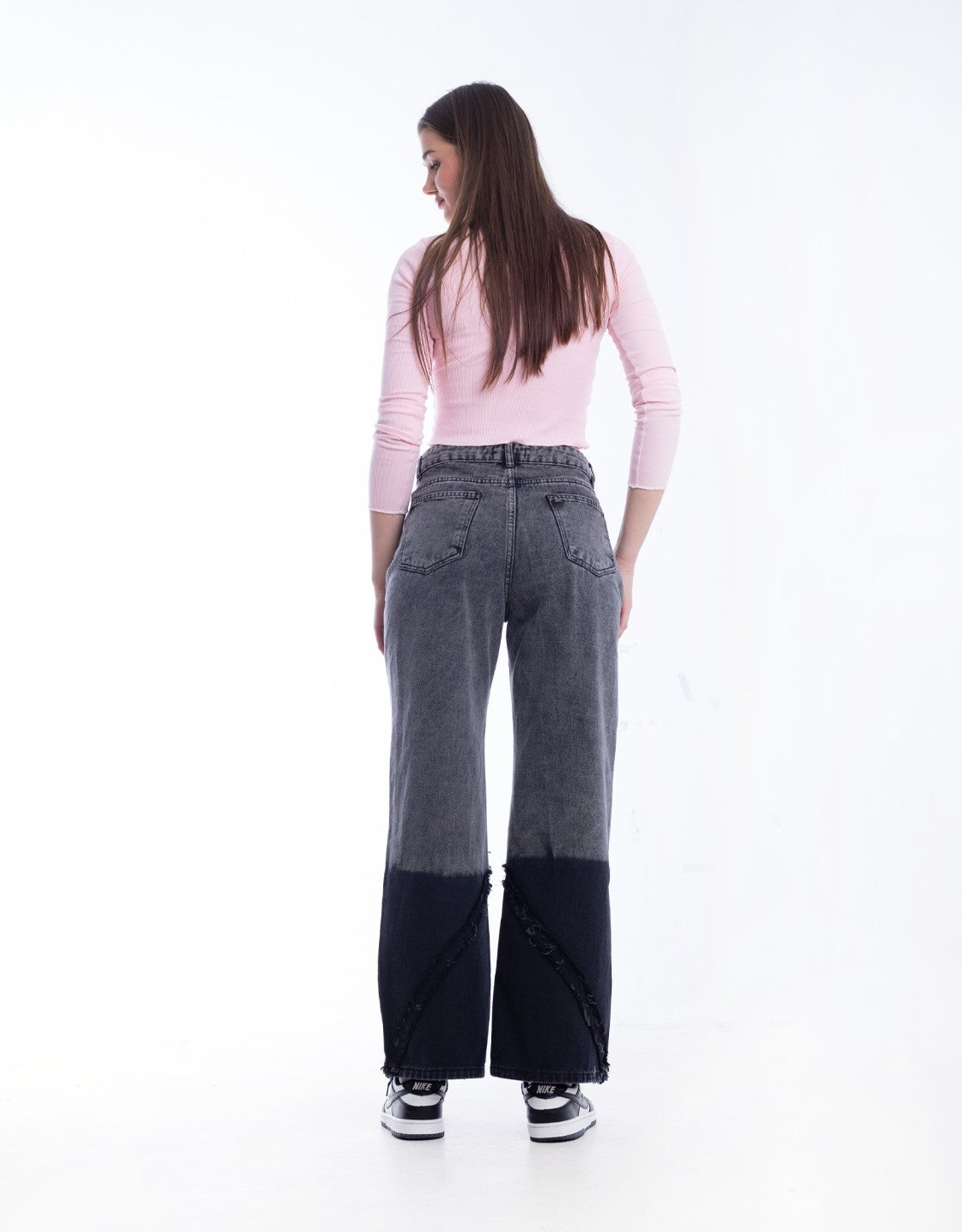 High Waist Black Burnt Leg Gary Jeans Pants OB-463CBL