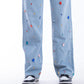 Diamond Studded Straight Jeans Pants Light Blue OBD-350DC