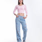 Diamond Studded Straight Jeans Pants Light Blue OBD-350DC