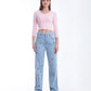 Diamond Studded Straight Jeans Pants Light Blue OBD-350DC