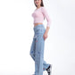 Diamond Studded Straight Jeans Pants Light Blue OBD-350DC