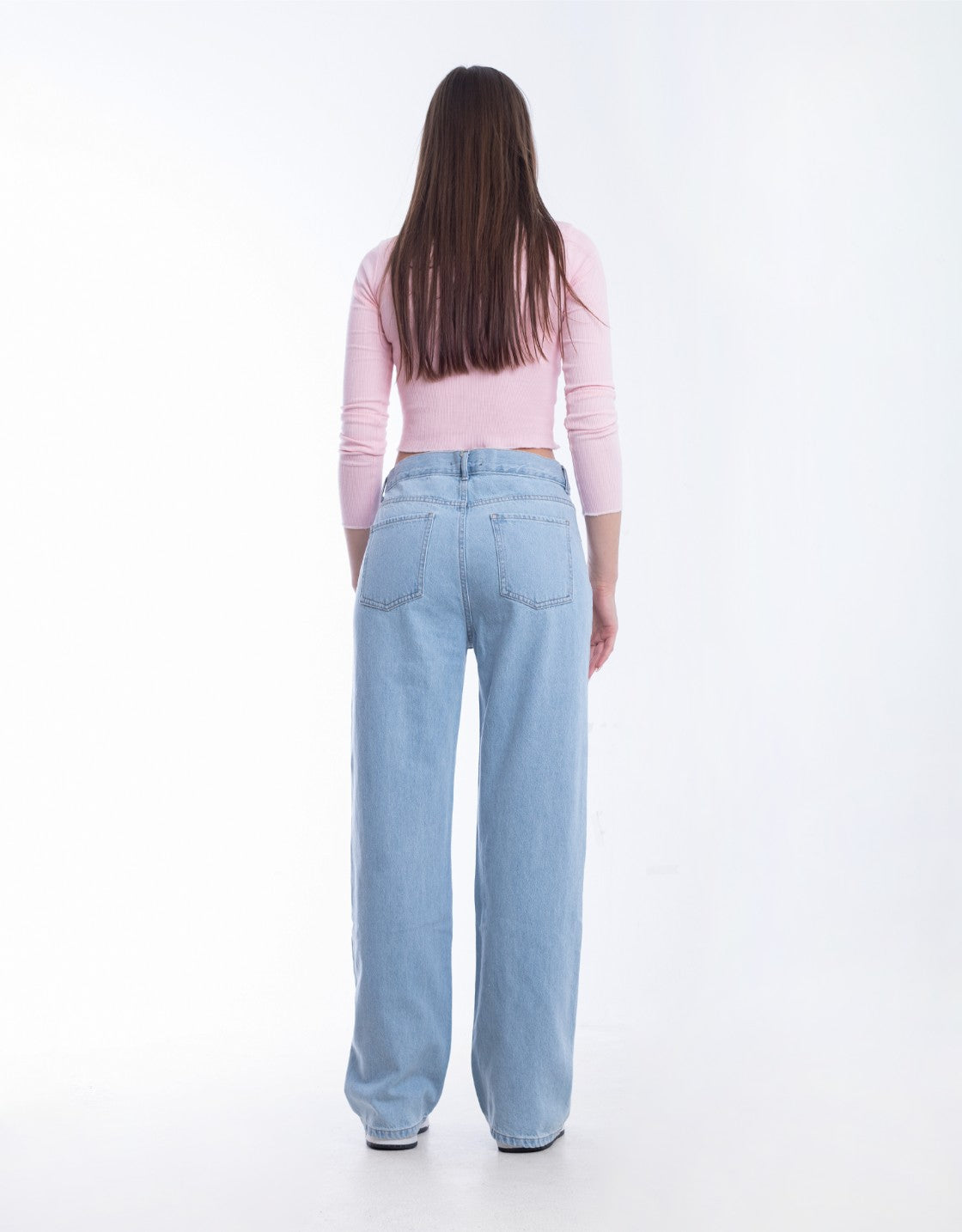 Diamond Studded Straight Jeans Pants Light Blue OBD-350DC