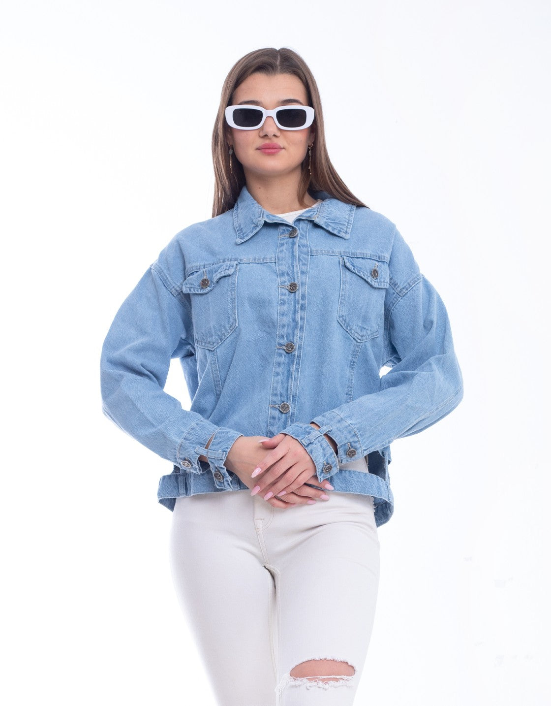 Jeans Jacket Double Belt Light Blue OJ-529C