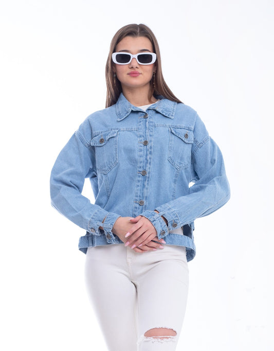 Jeans Jacket Double Belt Light Blue OJ-529C