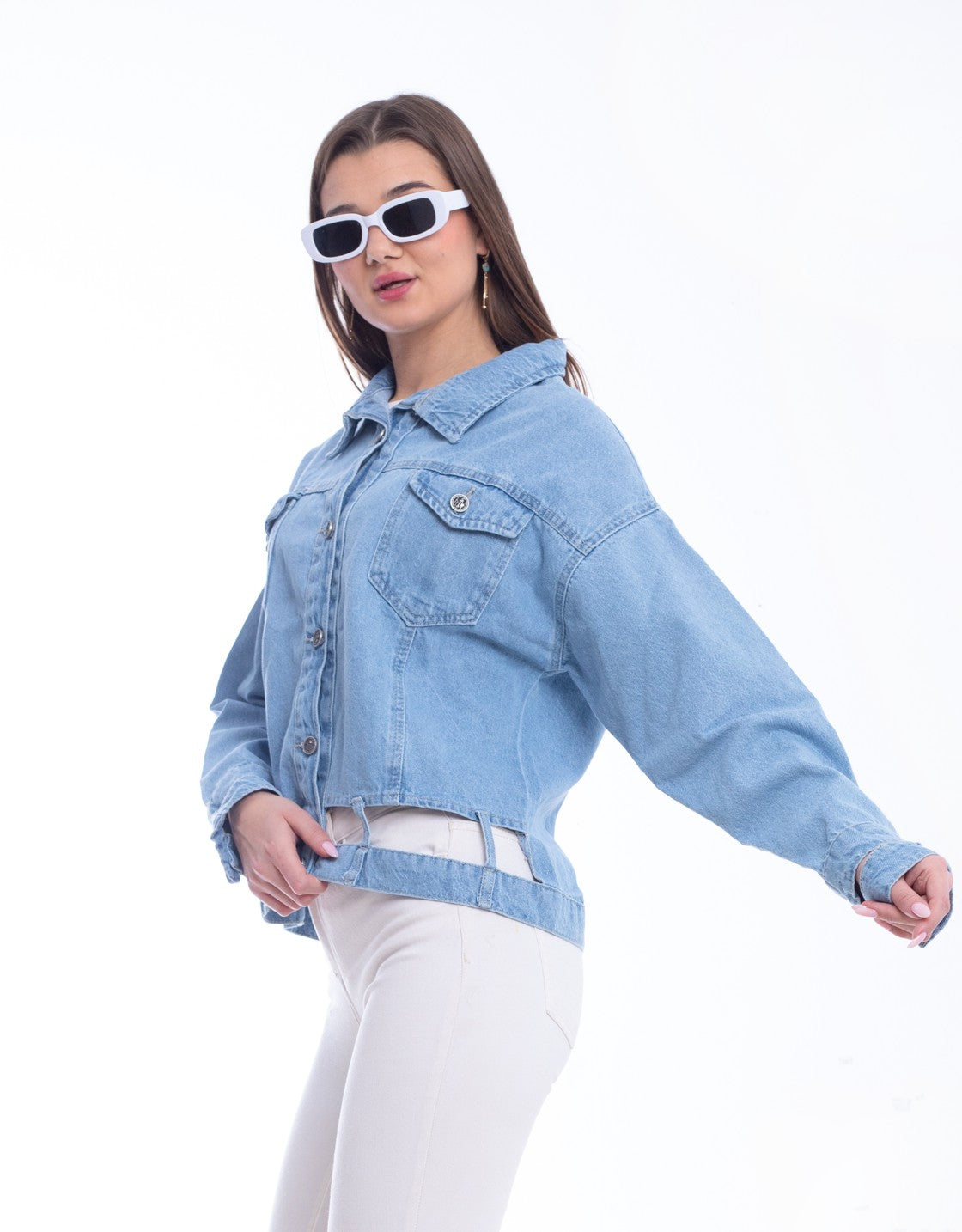Jeans Jacket Double Belt Light Blue OJ-529C