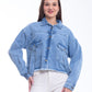Jeans Jacket Fringe Trim Drop With Belt Medium Blue OJ-534B