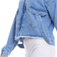 Jeans Jacket Fringe Trim Drop With Belt Medium Blue OJ-534B