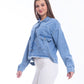 Jeans Jacket Fringe Trim Drop With Belt Medium Blue OJ-534B