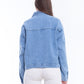 Jeans Jacket Fringe Trim Drop With Belt Medium Blue OJ-534B