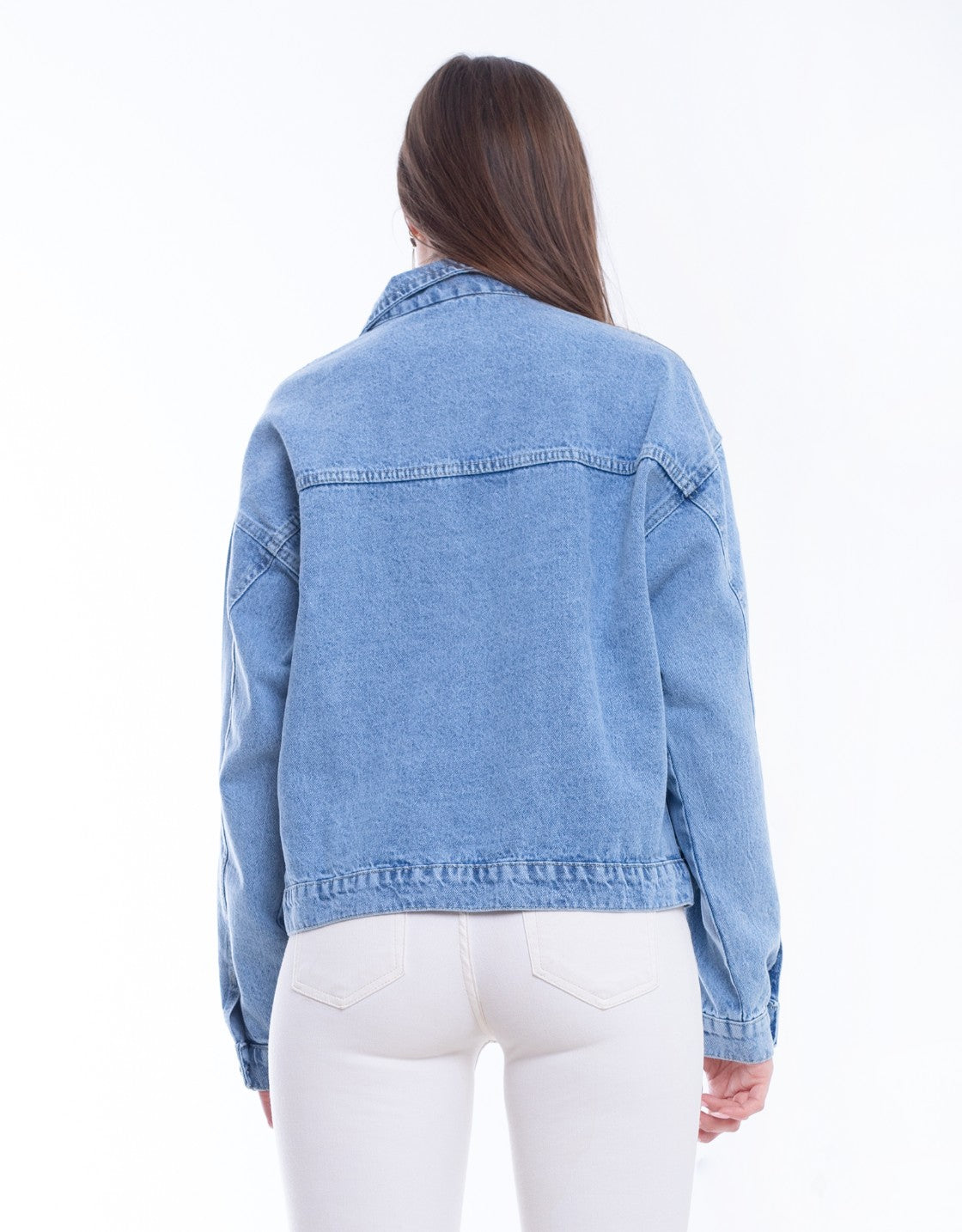 Jeans Jacket Fringe Trim Drop With Belt Medium Blue OJ-534B