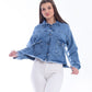 Jeans Jacket Fringe Trim Drop With Belt Dark Blue OJ-534A