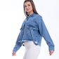 Jeans Jacket Fringe Trim Drop With Belt Dark Blue OJ-534A