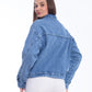 Jeans Jacket Fringe Trim Drop With Belt Dark Blue OJ-534A