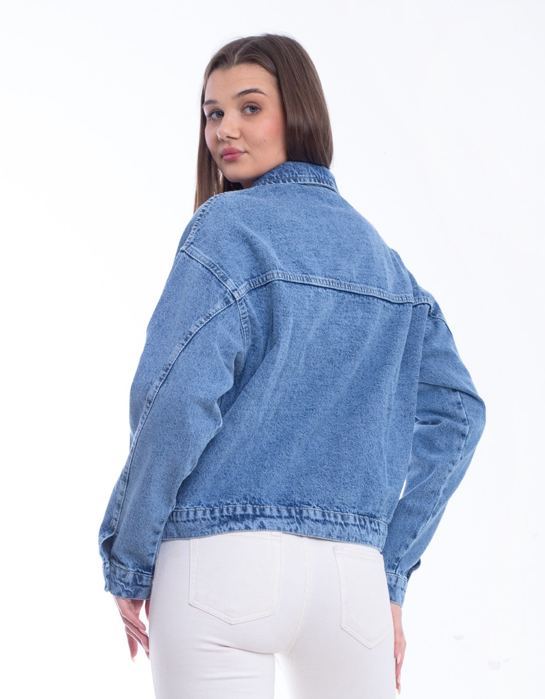 Jeans Jacket Fringe Trim Drop With Belt Dark Blue OJ-534A
