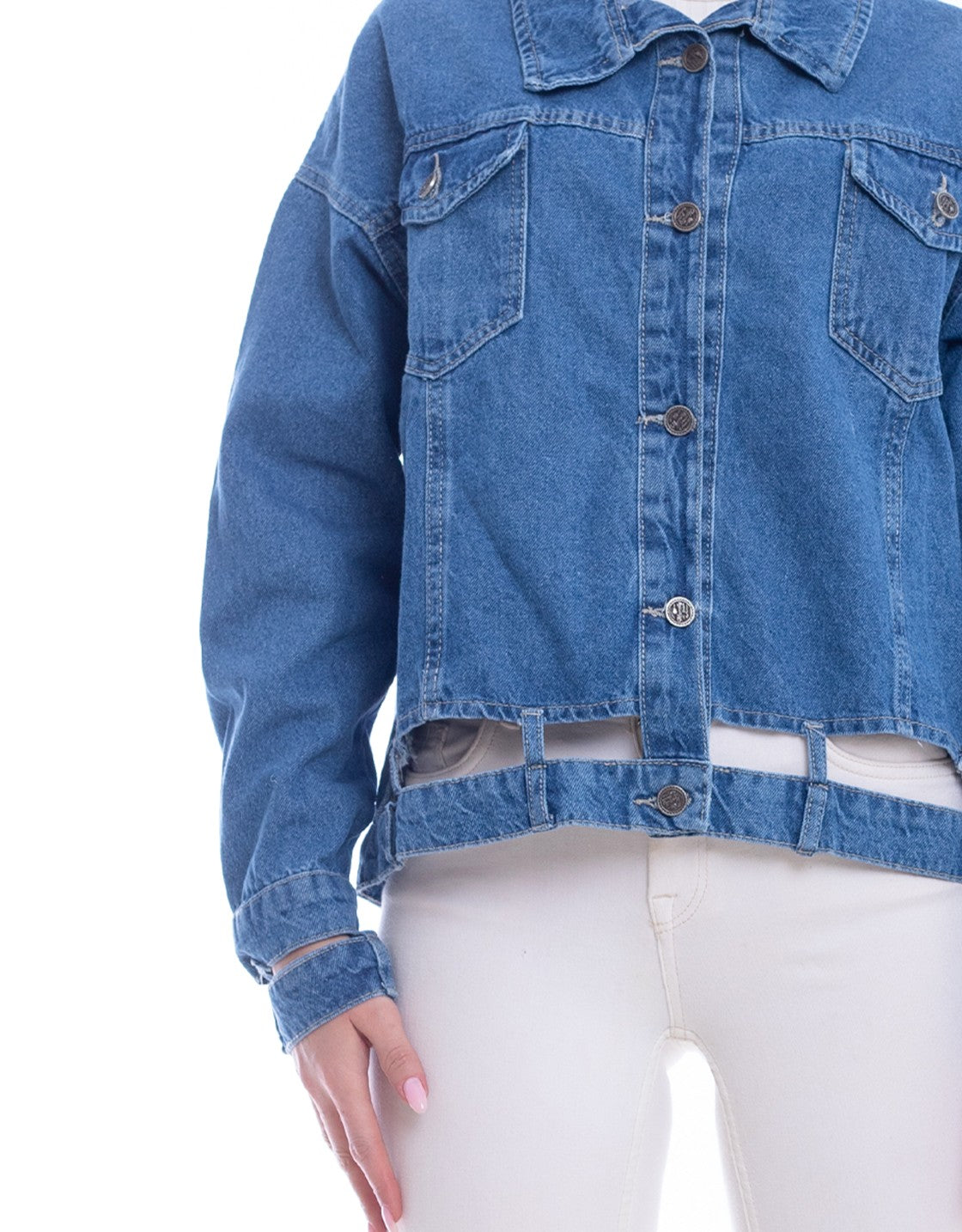 Jeans Jacket Double Belt Medium Blue OJ-529B
