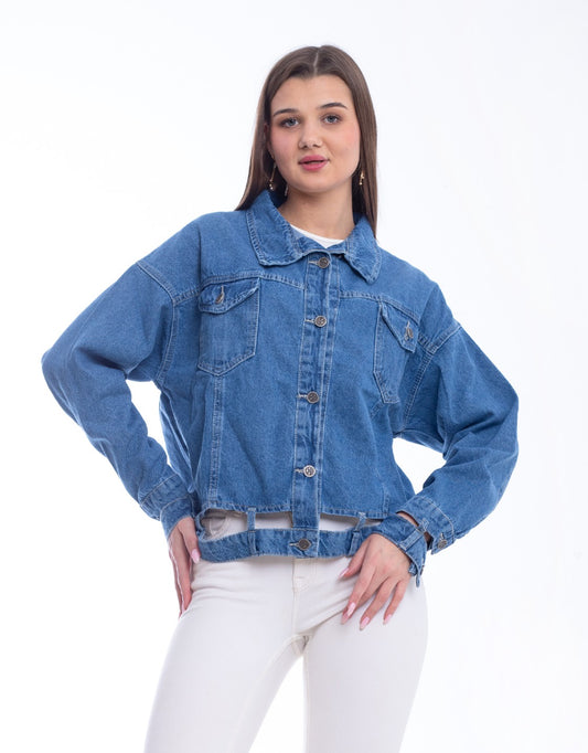 Jeans Jacket Double Belt Medium Blue OJ-529B