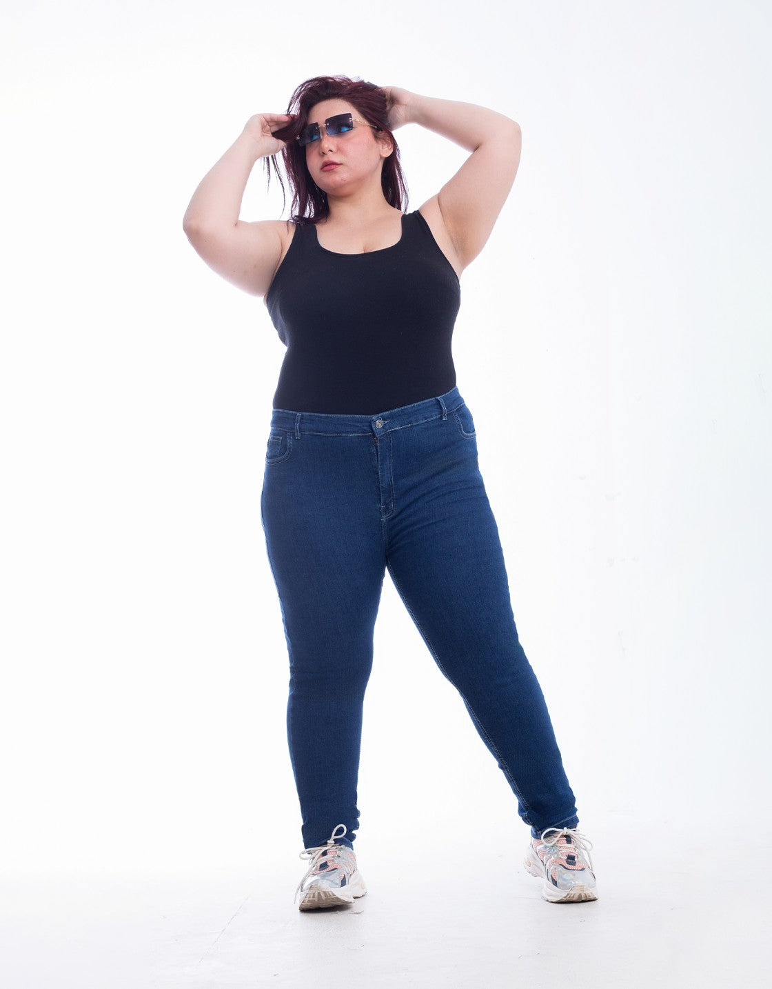 Plus Size High Waist Skinny Dark Blue Jeans Pants OH-320A