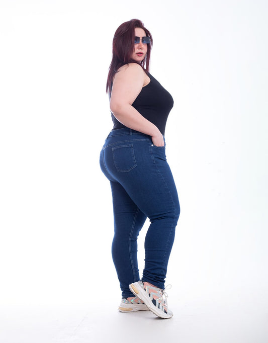 Plus Size High Waist Skinny Dark Blue Jeans Pants OH-320A