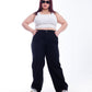 Plus Size High Waist Straight Black Jeans Pants OB-357BL