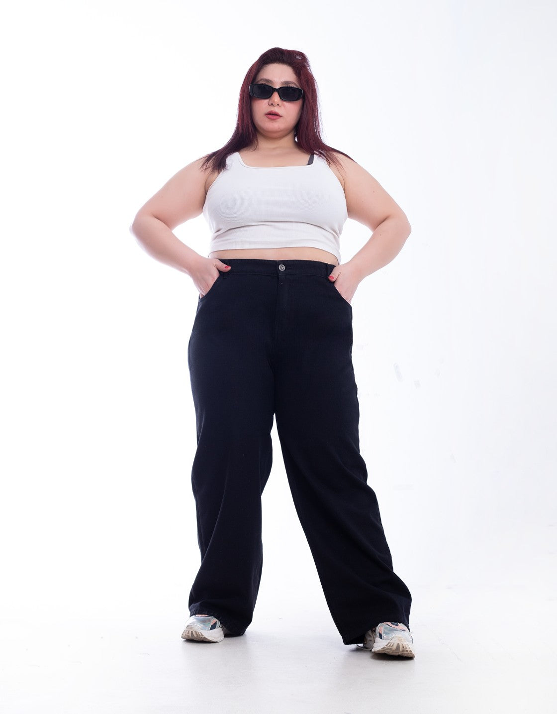 Plus Size High Waist Straight Black Jeans Pants OB-357BL