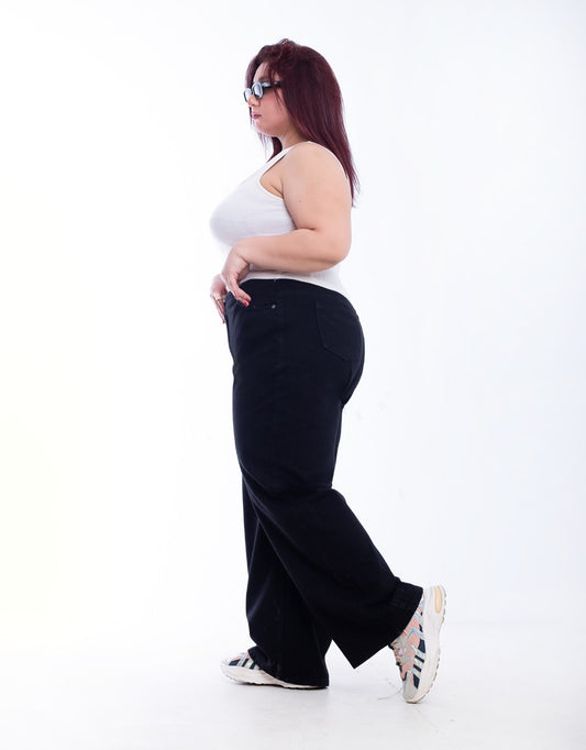 Plus Size High Waist Straight Black Jeans Pants OB-357BL