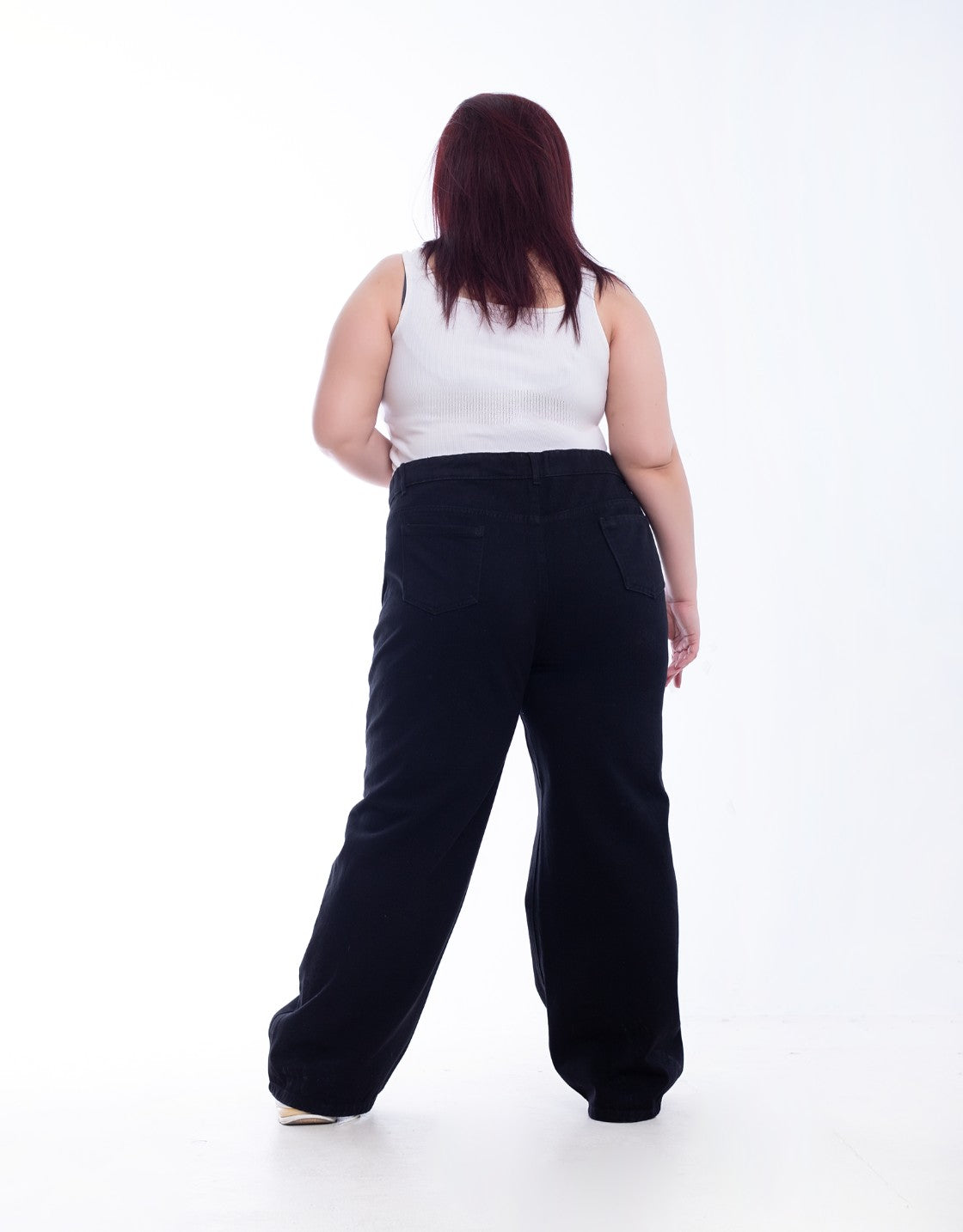 Plus Size High Waist Straight Black Jeans Pants OB-357BL