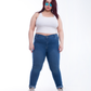 Plus Size High Waist Skinny Medium Blue Jeans Pants OH-320B