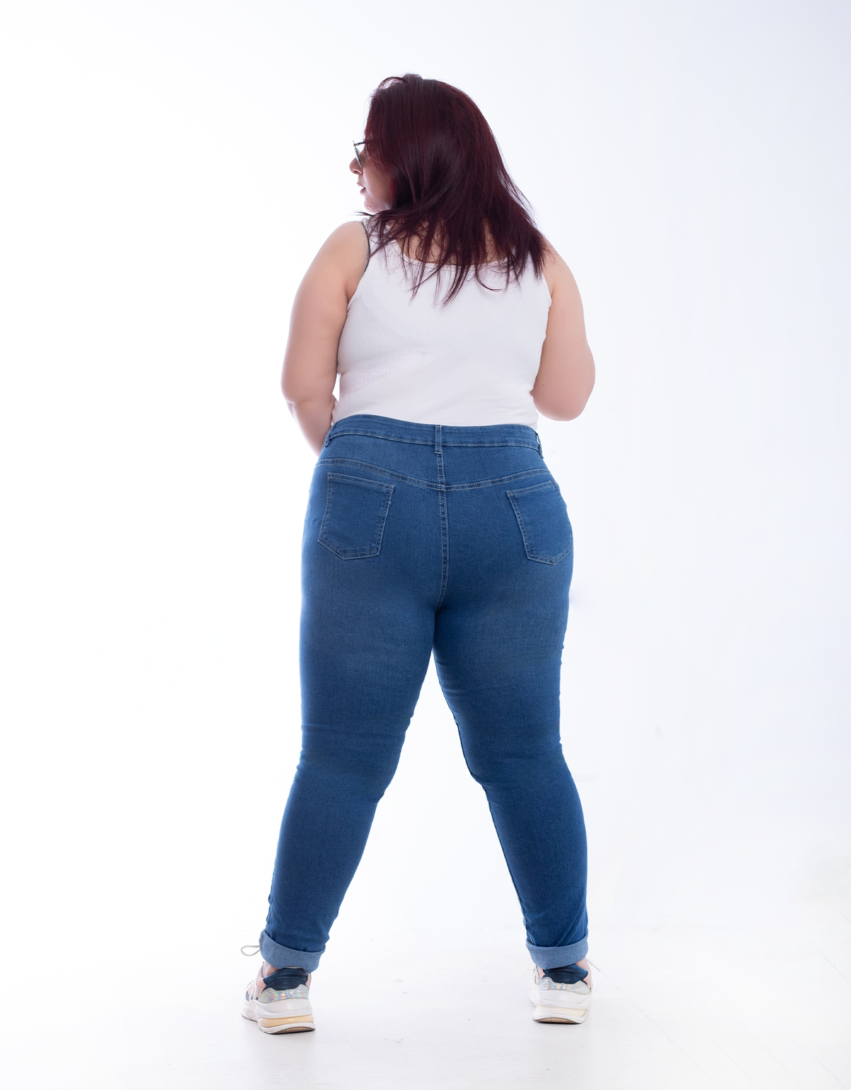 Plus Size High Waist Skinny Medium Blue Jeans Pants OH-320B