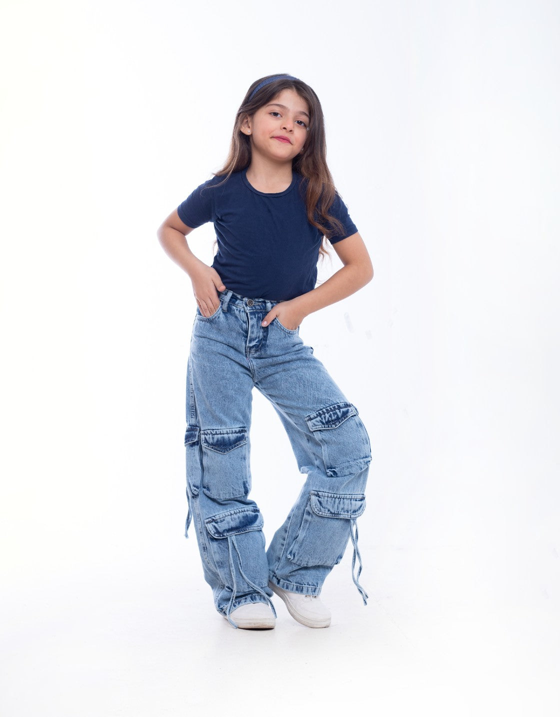High waist Flap Pocket Cargo Light Quarry Jeans Pants Teenager OB-625V