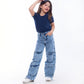 High waist Flap Pocket Cargo Light Quarry Jeans Pants Teenager OB-625V