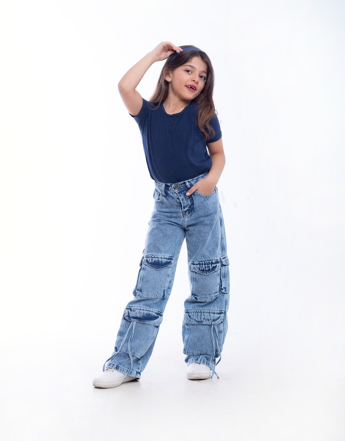 High waist Flap Pocket Cargo Light Quarry Jeans Pants Teenager OB-625V